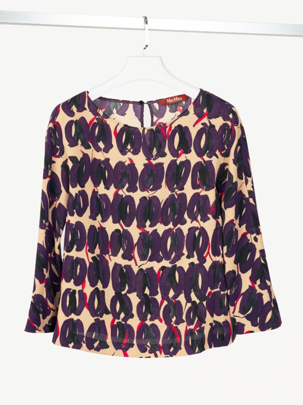 Max Mara Studio Purple & Taupe Abstract-Painted Crepe Blouse